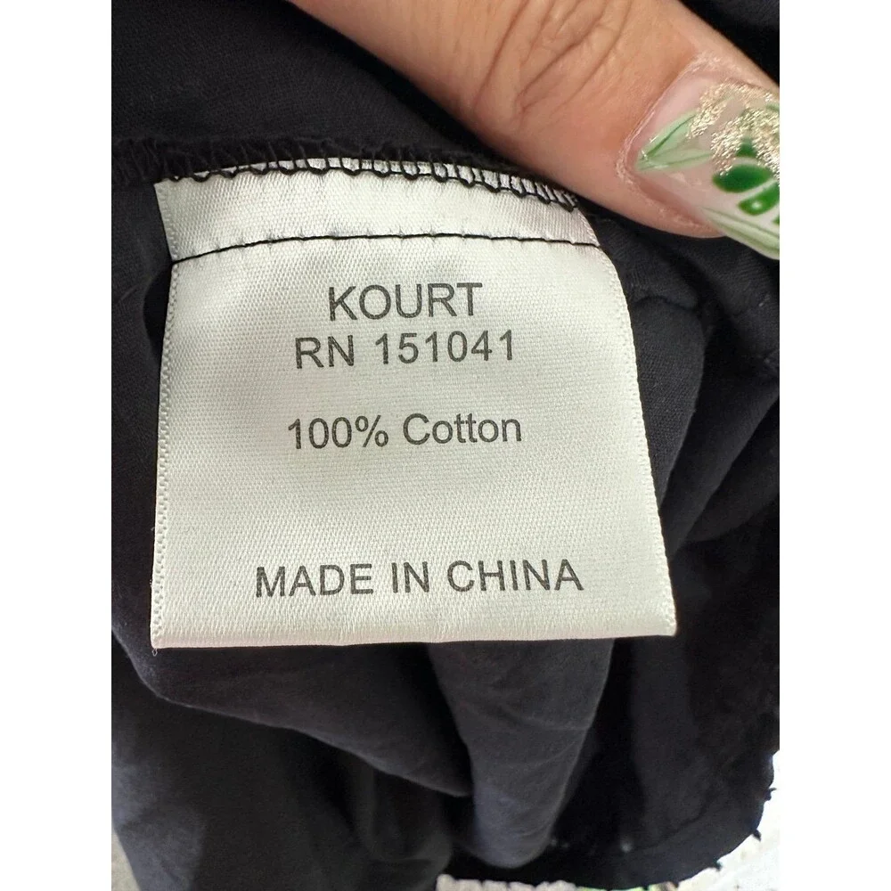 Kourt Calypso Poplin Smocked Bodice Cuff Puff Sleeve Fit Flare Mini Sun Dress S